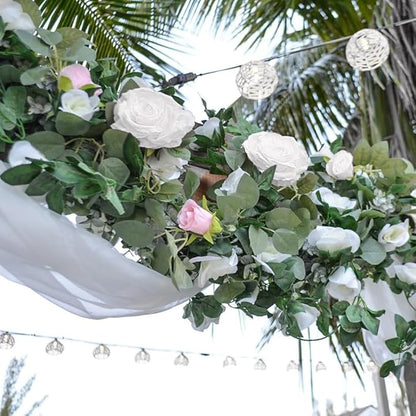 5Pcs(41FT) Flower Garland Artificial Rose Vine Garland Artificial Flowers for Wedding Party Arch Garden Floral Garlands Decor (White)