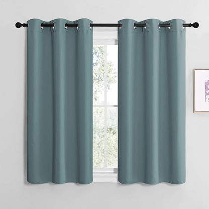 NICETOWN Modern Blackout Curtains Noise Reducing, Thermal Insulated and Privacy Room Darkening Drape Panels for Boy's Guest Room Door Small Short Window (Greyish Blue, 2 Panels, W42 x L50 -Inch)