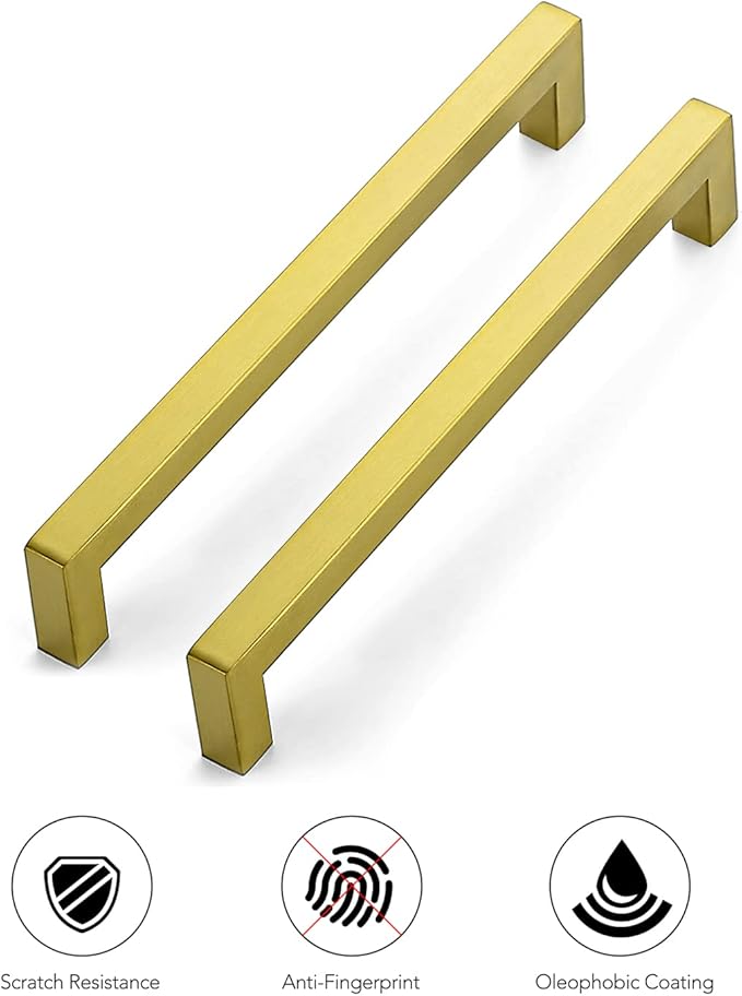 Ravinte 5 Pack 7-1/2 Inch Kitchen Square Cabinet Handles Brushed Brass Pulls Kitchen Cabinet Hardware Handles for Cupboard Drawer Pulls