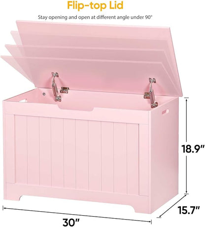Wooden Storage Chest Box with Flip-top Lid & Safety Hinge, Living Room Organizer, Bedroom Bench with 100L Storing Area, Pink