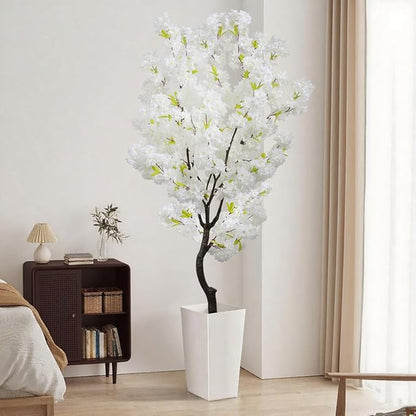 White Faux Cherry Blossoms Tree Artificial Cherry Blossom Tree Bedroom Trees for Home Decor 6FT
