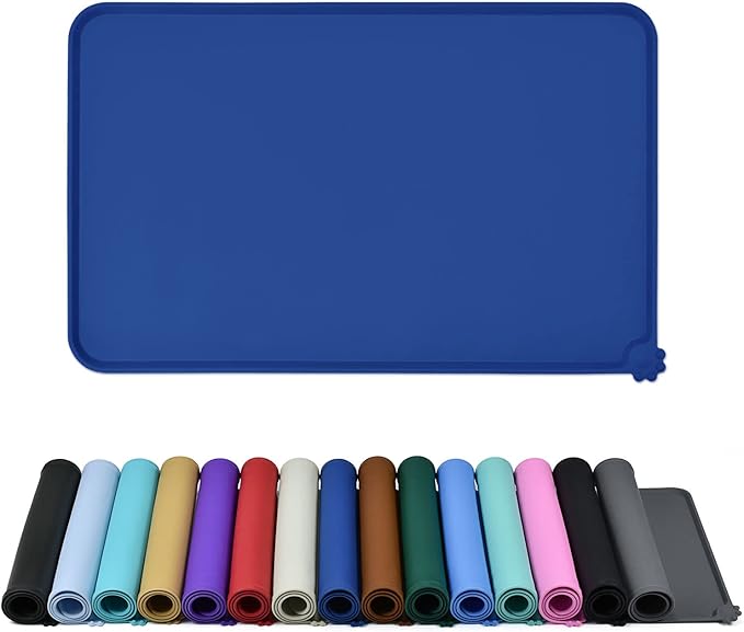 Waterproof Pet Feeding Mat with High Raised Edges, Heavier and Thicker Placemats for Cat Dog Water Bowl with BPA Free, Dogs Cats Food Mats for Messy Drinkers to Prevent Spill and Protect Floors-Mewly Pet