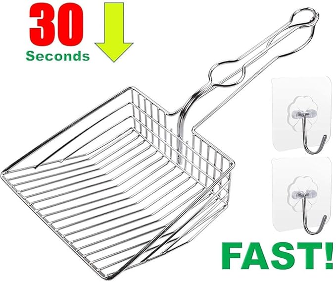 All Metal Litter Scoop, Solid Metal Sifter, Cat Litter Scoop Metal Jumbo, Cat Urine Scoop, Litter Scooper with Holder, Litter Scooper Holder, Jumbo Cat Litter Scoop Sifter Scooper Holder-Mewly Pet