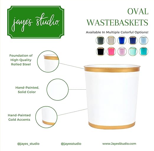 Jaye’s Studio Matte Black Waste Basket For Bathroom, Decorative Trash Can Gold Metal Basket, Black Bathroom Trash Cans For Bedroom & Office Wastebasket Garbage Bin, Gold Garbage Can Dorm, 12” x 10 x 8