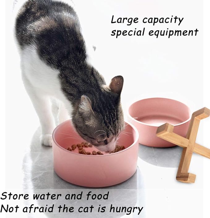 Petygooing Pink Ceramic Dog Cat Bowl Set with Stand, Pet Food and Water Dish,Medium Dog Bowls Anti Slip Set of 2 Cat Bowls Pet Food Bowl- Pet Dishes Small Medium Size Pet (28 OZ /3.6 Cups)-Mewly Pet