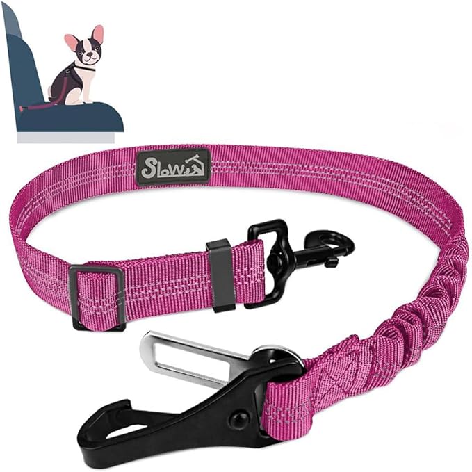 SlowTon Dog Seat Belt, Adjustable Dog Safety Belt Leash, 2 in 1 Latch Bar Attachment Dog Car Seatbelt with Elastic Nylon Bungee Buffer, Reflective Nylon Belt Tether (FU)-Mewly Pet