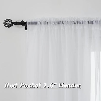 HUTO White Sheer Curtains 108 Inches Long for Bedroom Girls Rod Pocket Window Sheer Panels Curtains for Living Room Party Baby Canopy Bed 2 Panels 52 Inches Wide