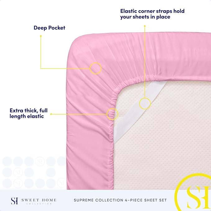 Twin XL Sheets - Breathable Luxury Sheets with Full Elastic & Secure Corner Straps Built In - 1800 Supreme Collection Extra Soft Deep Pocket Bedding Set, Sheet Set, Twin XL, Pink