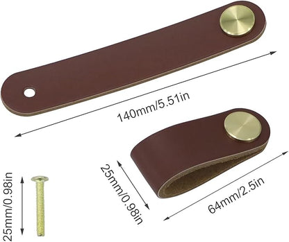 Leather Drawer Pulls and Knobs Soft Cabinet Handles Modern Cabinets Door Knob for Furniture Cupboards Wardrobe Dresser Decorative Handle with Screw 4 Pcs (Red Brown)
