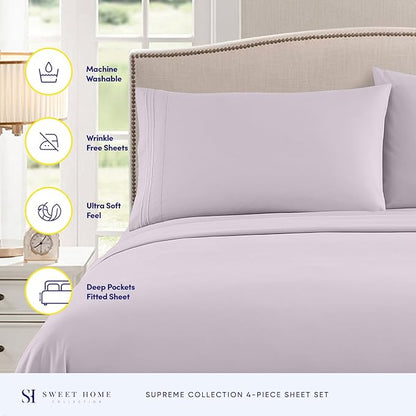 Twin XL Sheets - Breathable Luxury Sheets with Full Elastic & Secure Corner Straps Built In - 1800 Supreme Collection Extra Soft Deep Pocket Bedding Set, Sheet Set, Twin XL, Lilac