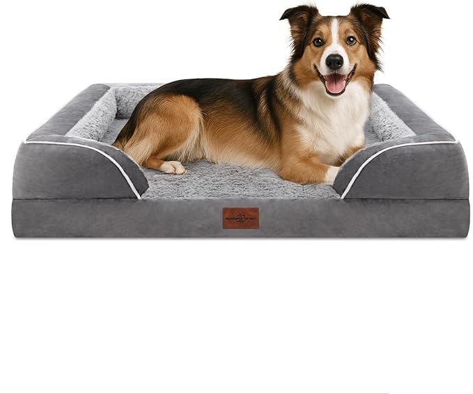 Comfort Expression Large Dog Beds Waterproof Orthopedic Foam Dog Sofa Beds Comfy Pet Bed with Washable Removable Cover & Non-Slip Bottom(Large,Grey)-Mewly Pet