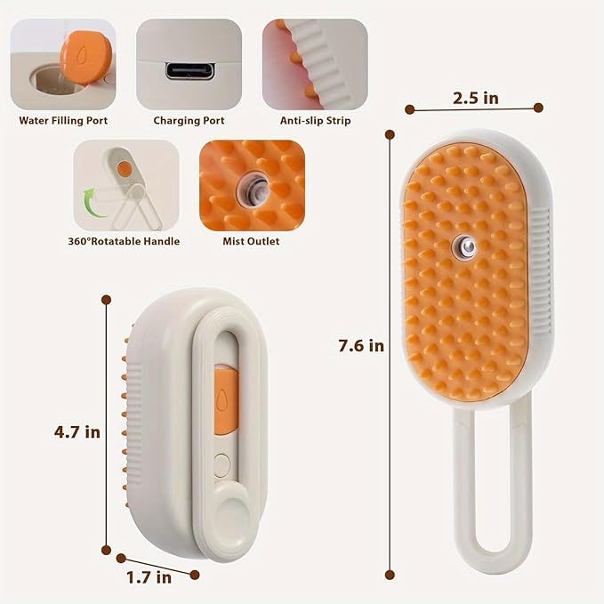 Cat Steam Brush for Shedding, 4 in 1 Rechargeable Steam Brush for Cats and Dogs, Anti-Static, Massage-Mewly Pet