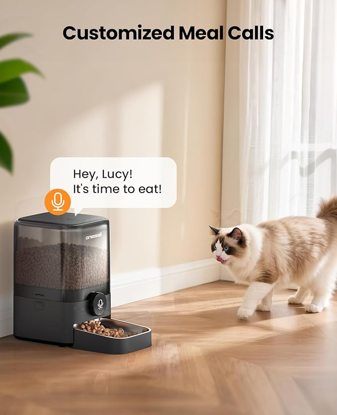 oneisall Cordless WiFi Automatic Cat Feeder, Rechargeable 100-Day Battery Operated Pet Feeder, 20 Cups/5L Timed Cat Food Dispenser for Large Kibble, Smart App Control (Black)-Mewly Pet