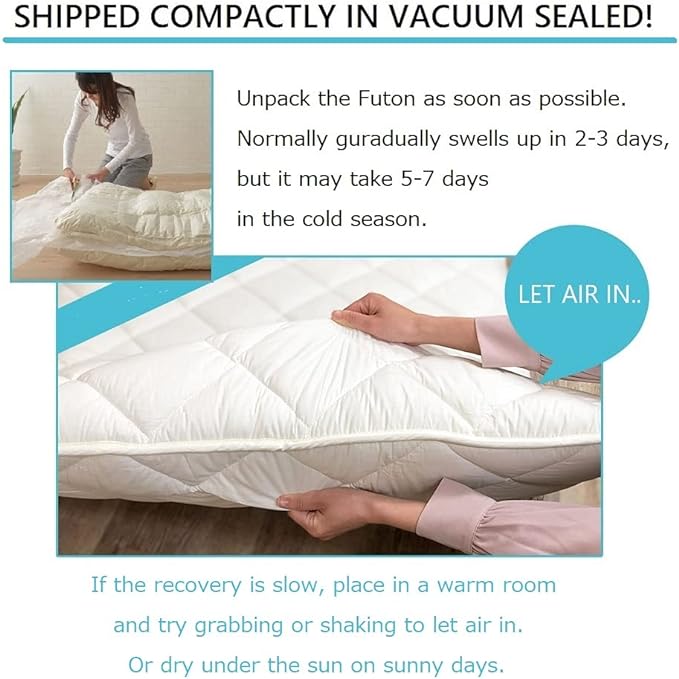 EMOOR Japanese Futon Mattress CLASSE & Fitted Sheet PRESSO Full (55x79in) Made in Japan, Cotton (White) Foldable Floor Sleeping Bed Tatami Mat