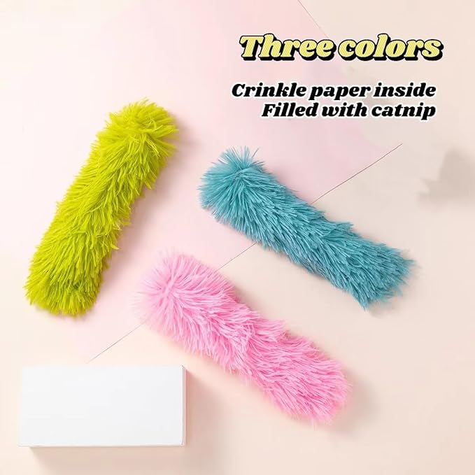 Catnip Toys with 3Pcs Cat Toys - Skin-Friendly Pillow Kicker Toy for Indoor Cats with Crinkle Paper, Catnip & Teething Soother (Pink/Green/Blue)-Mewly Pet