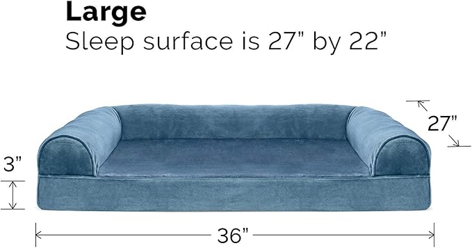 Furhaven Cooling Gel Dog Bed for Large/Medium Dogs w/ Removable Bolsters & Washable Cover, For Dogs Up to 55 lbs - Faux Fur & Velvet Sofa - Harbor Blue, Large-Mewly Pet