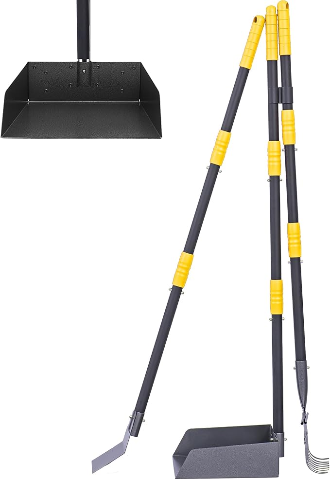 Niubya Pooper Scooper for Dogs, Metal Poop Scooper Tray Spade and Rake Set, Poop Scoop with Adjustable Long Handle, Dog Pooper Scooper for Pet Waste Removal-Mewly Pet