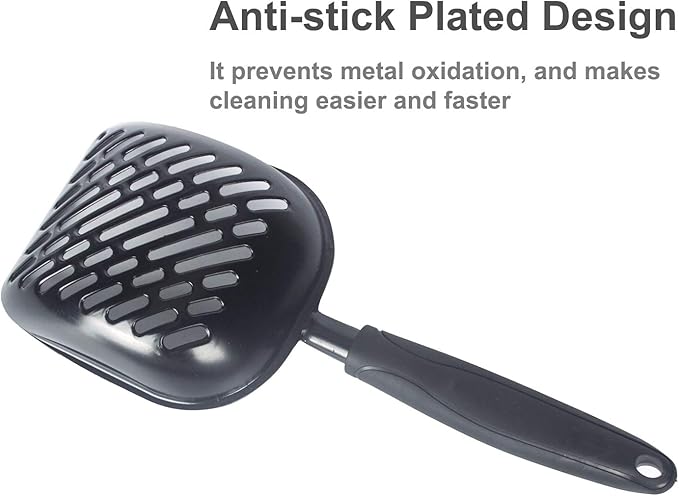 Metal Cat Litter Scoop with a Deep Shovel Design | Solid Aluminum & Non-Stick Coating | Durable Rubber Coated Handle for Easy Scooping | Perfect Size Sifting Slots for Any Type of Kitty Litter-Mewly Pet