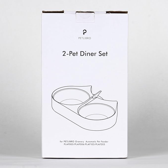 PETLIBRO Pet Food Splitter with Stainless Steel Bowls, Automatic Cat Feeder Bowls for Two Cats or Dogs, Suitable for PETLIBRO Automatic Cat Feeder PLAF005, PLAF006, PLAF103, PLAF203, White-Mewly Pet