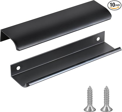 JOOJA 10 Pack Modern Style Finger Edge Pull Furniture DrawerHandles Hidden Cabinet Kitchen Drawer Handles Knobs,Black 150mm