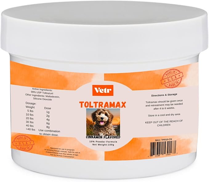 Vetr's Toltramax Toltrazuril Powder for Horses, Dogs, Cats, 100g (10.0%, Cinnamon)-Mewly Pet