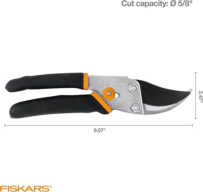 Fiskars Bypass Pruning Shears, 5/8-Inch Cut Capacity Garden Clippers, Gardening Scissors with Sharp, Rust Resistant Steel Blade-Mewly Pet