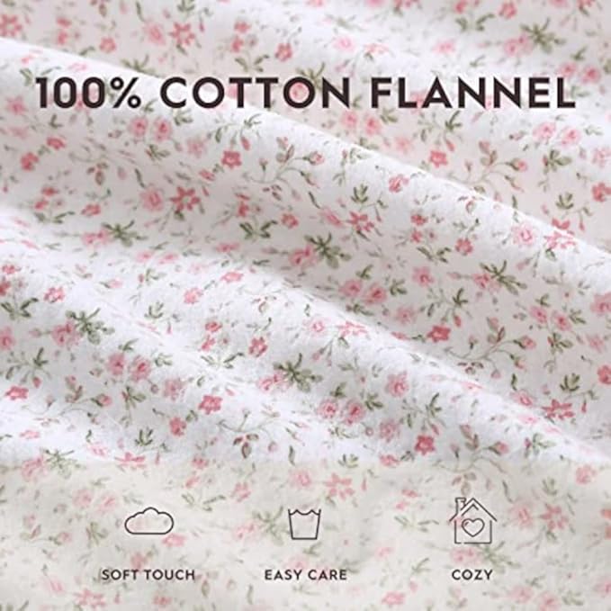 Laura Ashley - Flannel Sheets Queen Size, Anti-Pilling & Wrinkle Resistant Cotton, Touchably Soft for All-Season Comfort - Bed Sheets with Matching Pillowcases & Fitted Sheet (Evie Pink)