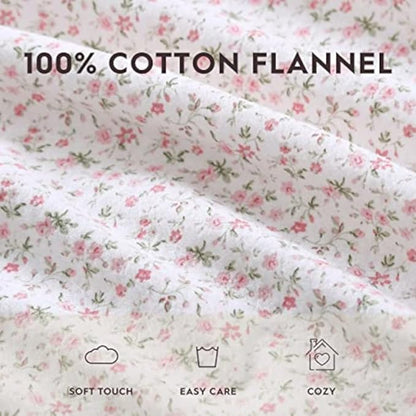 Laura Ashley - Flannel Sheets Twin Size, Anti-Pilling & Wrinkle Resistant Cotton, Touchably Soft for All-Season Comfort - Bed Sheets with Matching Pillowcase & Fitted Sheet (Evie Pink)
