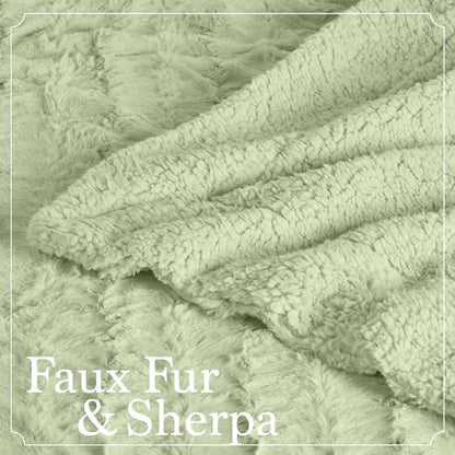 The Connecticut Home Co Throw Blanket for Couch, Soft Fluffy Room Decor, Cozy Warm Throws for Bed, Couches, Gifts for Women, Bedroom Cute Aesthetic Blankets Faux Fur and Sherpa, 65x50, Sage