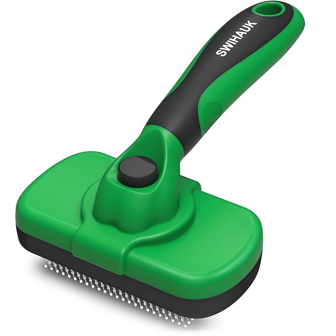 Swihauk Self Cleaning Slicker Brush - Skin Friendly Deshedding Grooming Tool for Dogs & Cats, Suitable for Shedding & Haired Pets, with Pet Supplies Accessories, Green-Mewly Pet