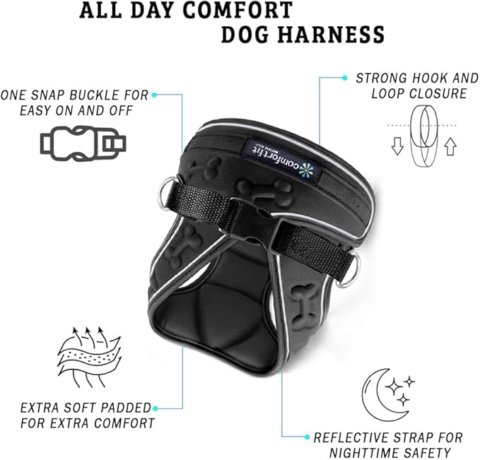 Comfort Fit Step-in Dog Harness for Small Medium Dogs – XS Black – No Pull, Soft Padded, Reflective Vest – Escape Proof Adjustable Puppy Harness for Walking, Training, Service & Everyday Use-Mewly Pet