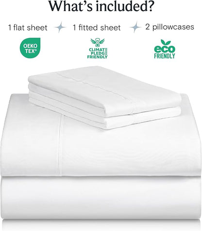 LuxClub 4 PC Full Size Sheet Set Bed Sheets Deep Pockets Wrinkle Free Cooling Bed Sheets Machine Washable Hotel Bedding Silky Soft - White Full