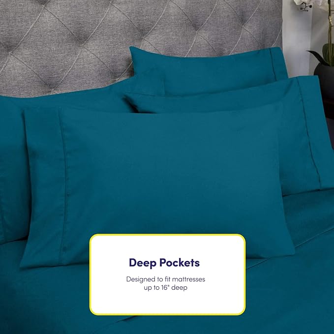 Full Size Bed Sheets - 6 Piece 1500 Supreme Collection Fine Brushed Microfiber Deep Pocket Full Sheet Set Bedding - 2 Extra Pillow Cases, Great Value, Full, Teal