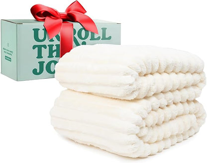 GO Premium Comfort Queen Blanket for Couch & Bed - Soft White Fleece for Living Room, Bedroom - Home Decor - 90x90 Inches