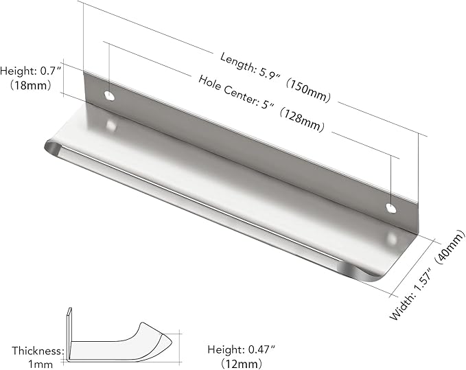 Ravinte Hardware 12 Pack Silver Cabinet Handles, 5.9 Inch (150mm) Finger Edge Pulls, 5 Inch Hole Center, Finger Pulls for Cabinets