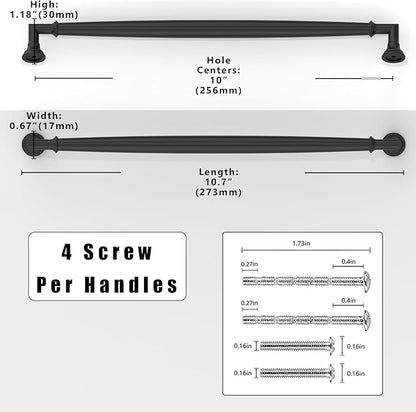 10 Pack Matte Black Cabinet Pulls 10 Inch(254mm) Kitchen Cabinet Handles Solid Zinc Alloy Cabinet Hardware Drawer Pulls