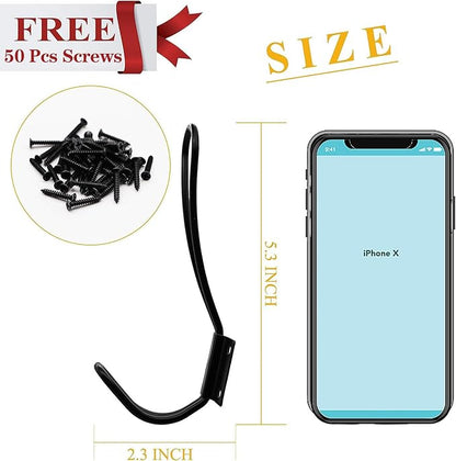 Rustic Entryway Hooks-12 Pack Farmhouse Hooks with Metal Screws Included, Black Decorative Wall Mounted Rustic Coat Hooks Rack, Double Vintage Organizer Hanging Wire Hook Clothes Hanger