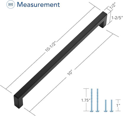 Ravinte 20 Pack Square Cabinet Pulls 10 Inch Black Kitchen Cabinet Handles Matte Black Kitchen Hardware for Cabinet Black Drawer Pulls Black Square Bar Cabinet Pulls Drawer Handles