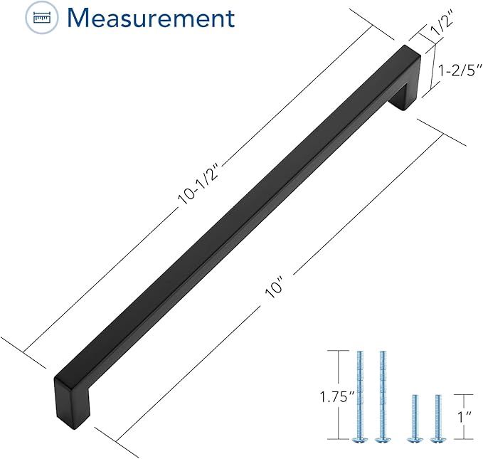 Ravinte 10 Pack Black Cabinet Pulls 10 Inch Square Kitchen Cabinet Handles Matte Black Kitchen Hardware for Drawer Pulls Drawer Handles Come with Screwdriver