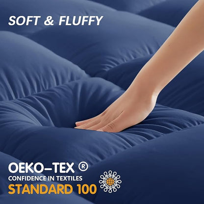 CYMULA Full Bed Mattress Topper, Navy Cooling Mattress Pad Cover, Thick Full Size Pillow Topper Soft with Deep Pockets, Washable Plush Down Alternative Fill Mattress Protector