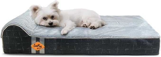 Laifug Orthopedic Memory Foam Dog Bed with Durable Water Proof Liner and Removable Washable Cover (Large (34"x22"x5.5"), Black Grid Gray)-Mewly Pet