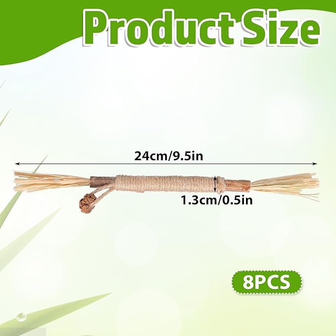 Silvervine Sticks for Cats 8 Pack Natural Cat Chew Toy Teeth Cleaning Edible Matatabi Dental Care Kitty Chew Sticks Catmint Cat Nip Treat Stick for Bored Indoor Kitty Calm Anxiety and Stress-Mewly Pet