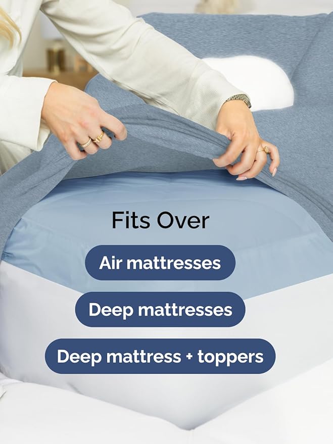 Extra Deep Twin XL Sheet Set - 4 Piece Breathable & Cooling Sheets - Hotel Luxury Bed Sheets Set - Easy Fit - Soft, Wrinkle Free & Comfy Sheets Set - Heathered Blue Sheet Set with Extra Deep Pockets