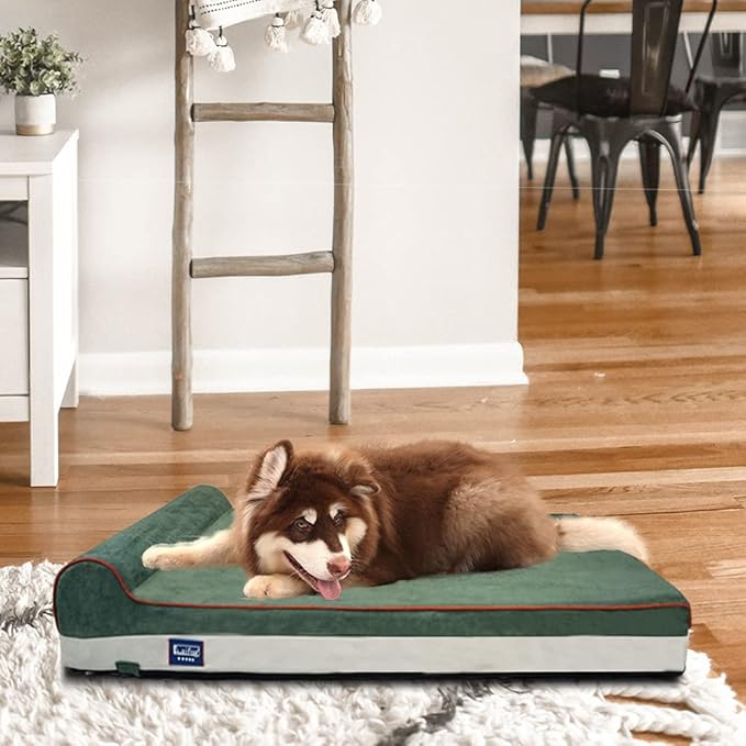 Laifug Orthopedic Memory Foam Dog Bed with Durable Water Proof Liner and Removable Washable Cover (Large (46"x28"x8"), Dark Green)-Mewly Pet