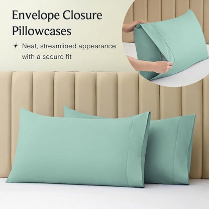 LuxClub 4 PC Queen Sheet Set, Deep Pockets Wrinkle Free Cooling Bed Sheets Hotel Bedding for Women, Men, Kids & Teens, Includes 1 Fitted Sheet, 1 Flat Sheet and 2 Pillowcases - Silky Soft Light Teal