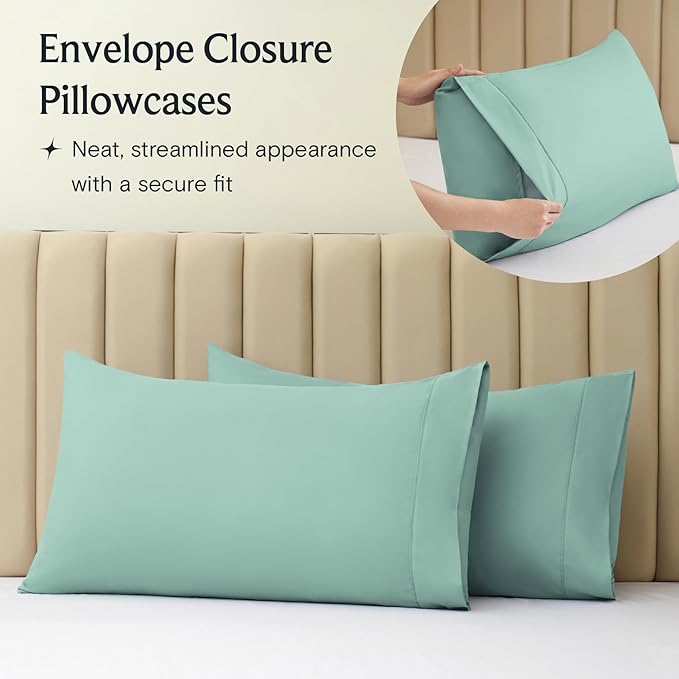 LuxClub 3 PC Sheet Bed Sheets Deep Pockets Wrinkle Free-Kids-Fitted Sheets Machine Washable Hotel Bedding Silky Soft - Light Teal Twin