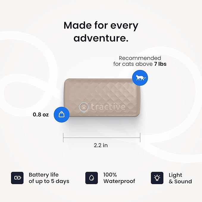Tractive Smart Cat GPS Tracker | Real-Time Location & Wellness Monitoring for Cats 6.5 lbs+ | Territory & Location History | Up to 5-Day Battery | Breakaway Collar Included (Brown)-Mewly Pet