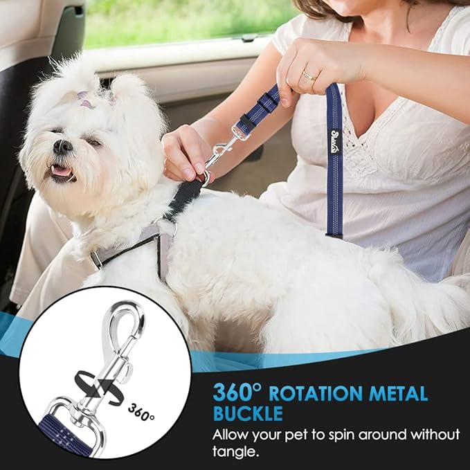 SlowTon Dog Seat Belt for Car, 2 Pack Dog Car Harness Seatbelt Adjustable with Elastic Bungee Buffer, 2 in 1 Pet Car Leash Headrest Restraint Dog Reflective Safety Tether (Blue, Headrest+Clip)-Mewly Pet