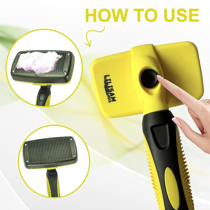 Pet Self Cleaning Slicker Brush and Grooming Comb - Gently Removes Loose Hair, Tangles, and Dirt - Skin Friendly Deshedding Grooming Tool for Hair Dogs & Cats - Pet Supplies Accessories (Yellow)-Mewly Pet