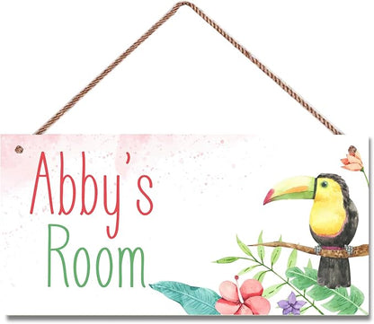 Personalized Name Vintage Bird Hornbill Sign For Girls Room Baby Nursery Door Wood Plaque Hanging Wall Art Decor For Kids Bedroom Nursery Home Kitchen Garden Yard Wall Bedroom Club